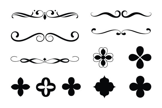 Collection of decorative flourishes and floral elements