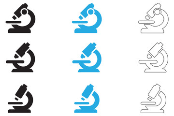 microscope vector icon set, microscope sign symbol silhouette and line icon vector illustration