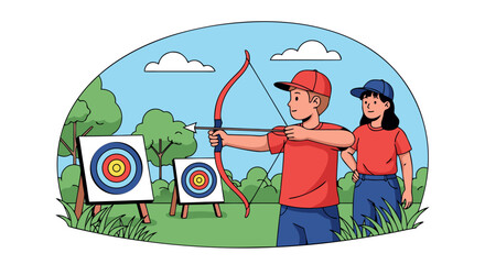 Archery Practice Young Archers Aiming at Targets Outdoors - Perfect for Sports and Recreation