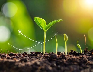 A sprout growing, with line chart overlay, signifying growth and progress