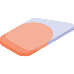 Isometric illustration of a simple geometric shape with soft rounded edges in coral and light blue colors against a clean white background