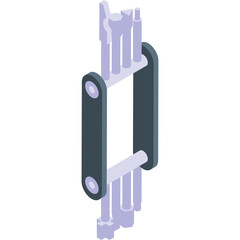 Isometric Illustration of a Simple Mechanical Component With Light Purple Rods and Dark Gray Plates on a Transparent Background