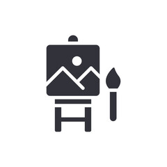Easel With Painting Artwork And Paintbrush Solid Icon
