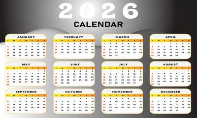 2026 calendar design with colorful background, annual planner template