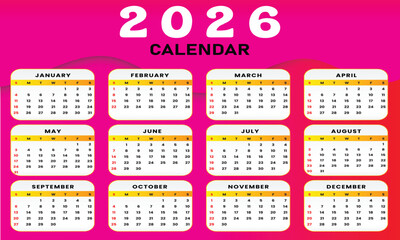 2026 calendar design with colorful background, annual planner template