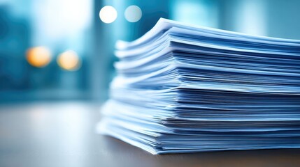 Detailed view of neatly stacked official papers concept. Close-up of a stack of paperwork highlighting office organization.