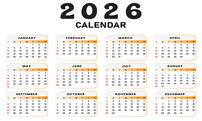 2026 calendar design with colorful background, annual planner template