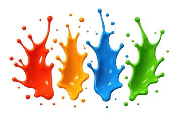 Colorful paint splashes creating dynamic, vibrant liquid movements and abstract art on a transparent background