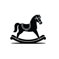 Black rocking horse toy silhouette on white background