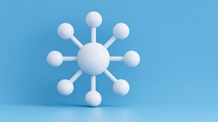 Abstract white molecule on a vibrant blue background representing scientific concepts and molecular structures