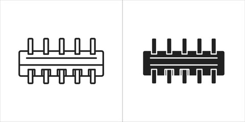 Black and white line art and silhouette of a computer connector