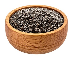 Bowl filled with small, dark seeds, isolated on white background
