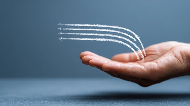Hand grasping white line representing flow of offers generated automatically in innovative business processes