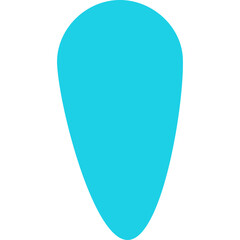 Abstract bright cyan teardrop shape with a slight curve on a clean white background representing fluid motion and dynamic form