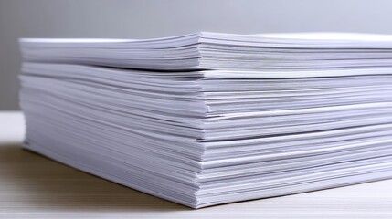 Detailed view of neatly stacked official papers concept. A neatly stacked pile of blank sheets of paper for office use.