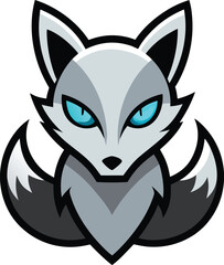 Obraz premium Arctic Fox Head Logo Illustration White Fox Emblem with Bright Blue Eyes and Stylized Design Animal Mascot Vector