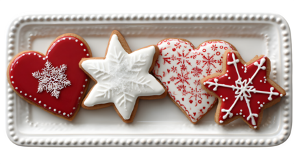 Decorated Christmas Cookies on Tray, isolated on transparent background