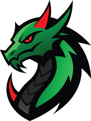 Obraz premium Green Dragon Head Esport Logo Design Mascot Illustration Aggressive Fantasy Creature Mythical Beast Vector Icon Graphic