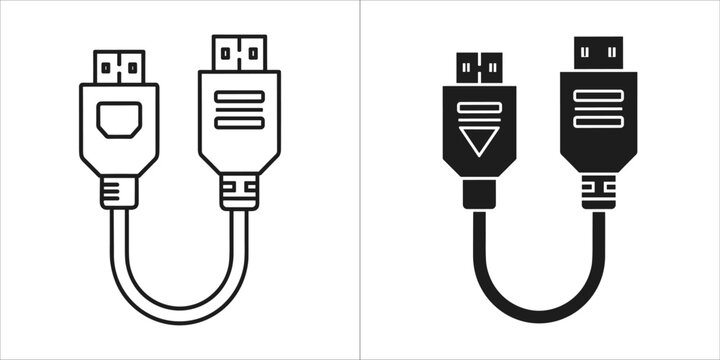 Hdmi cable adapter icon, outline and filled version