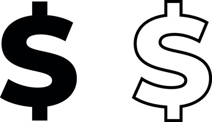 Dollar currency black sign icon vector Illustration