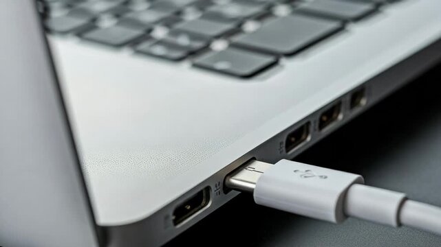 Usbc cable plugged into a laptop for charging and data transfer purposes