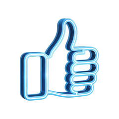Obraz premium Neon thumbs up symbol isolated on Transparent Background
