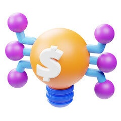 Rendered Futuristic Glowing Dollar Lightbulb with Distribution Network Concept