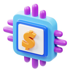 3D Rendered Futuristic Circuit Dollar Sign Illustration on White Square