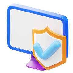 Modern 3D Computer Security Shield with Check Mark Illustration