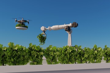 Robotics arm organic farm robot machine processing hand machinery factory green nature plant garden grow food warehouse natural rack glasshouse cos