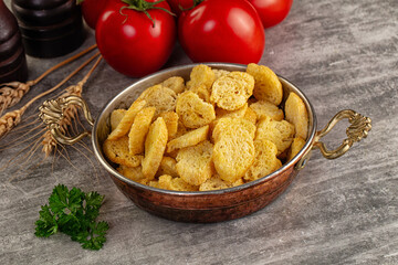 Crunchy croutons heap - roasted bread