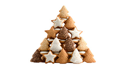Christmas Tree Made of Gingerbread Cookies, isolated on transparent background