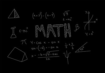Realistic math chalkboard background illustration