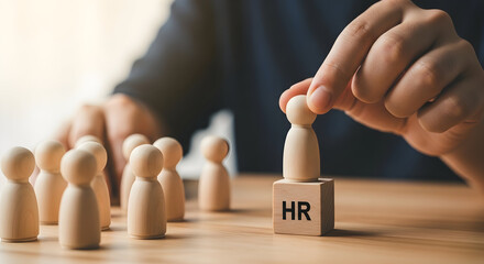 HR & Hiring Concept: Selecting Talent with Wooden Figures Block
