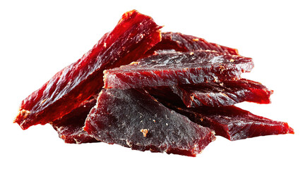 Hand-Painted Beef Jerky Strips: Savory Dried Meat Snacks On White Background
