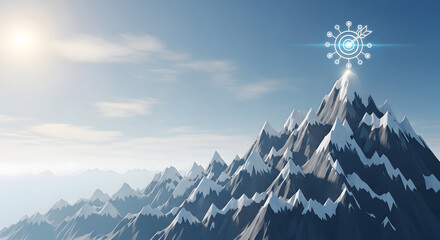 Snowy Mountain Peak Scene with Minimal Snowflake Accent – Winter Landscape
