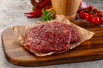 Raw beef burger cutlet for grill