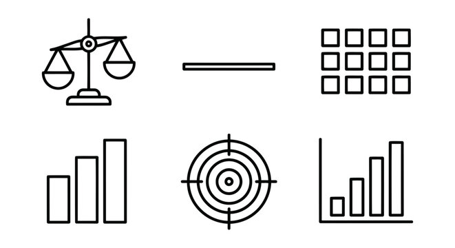 Set of business and finance line icon vector illustration of balance, target, chart, and graph