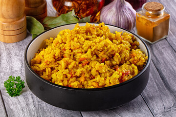 Indian yellow curry rice with tumeric