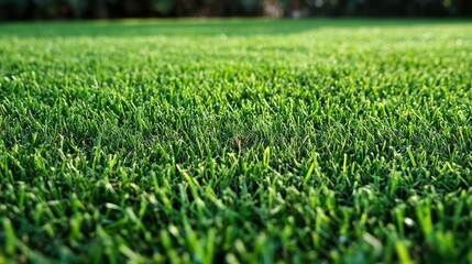 Obraz premium Lush Green Lawn: A close-up shot of vibrant, meticulously maintained green grass, showing a textured lawn surface in natural light, evoking freshness and serenity.
