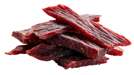  Hand Painted Beef Jerky Strips: Savory Dried Meat Snacks On White Background