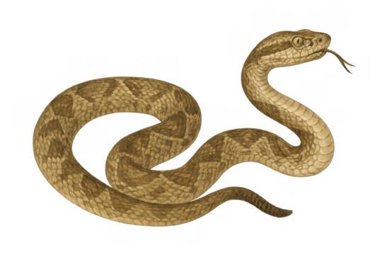 Rattlesnake illustration showing venomous serpent with patterned skin on transparent background