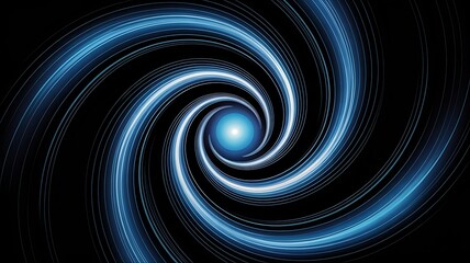 Mesmerizing Blue Light Spiral with Glowing Center on a Black Background Represents Abstract Energy and Technology