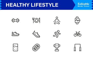 Healthy Lifestyle And Habits Modern Minimal Line Icon Collection Focused on Wellness, Discipline, Balance, and Daily Positive Routines