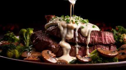 Beef steak with creamy mushroom sauce