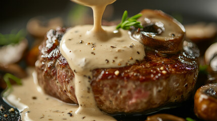 Beef steak with creamy mushroom sauce