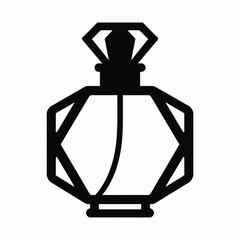 Black silhouette of a faceted perfume bottle white