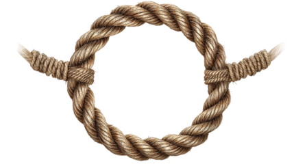 Forced perspective watercolor painting of brown rope frame on white background