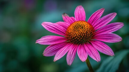 Obraz premium A striking pink flower opens its petals wide capturing sunlight in a peaceful garden scene.