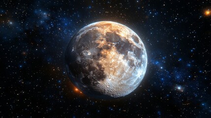 Obraz premium Moon in the Cosmos: A mesmerizing image of the moon suspended in the vast expanse of space, surrounded by countless stars and celestial wonders. This visual offers a sense of wonder and curiosity.